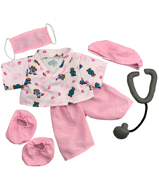 Brown Patches Bear 8 Inch with Pink Scrubs – Plush Toy Outfit