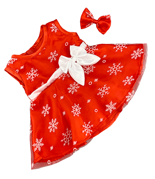 Brown Patches Bear 8 Inch with Red Snowflake Dress & Hair Bow