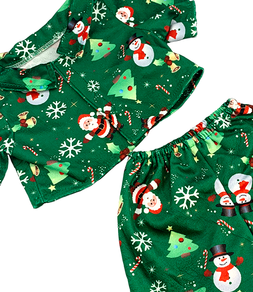 Brown Patches Bear 8 Inch with Santa & Snowmen Pajamas – Holiday Plush