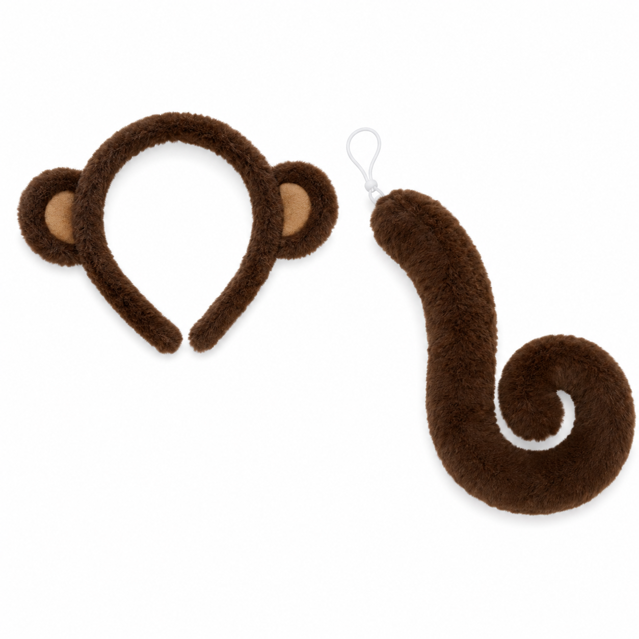Monkey Ears Headband and Tail Costume Set Soft Plush Animal Dress Up Accessory Fiesta Collectible Gift for Ḳids