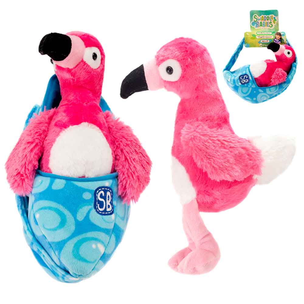 11 Flamingo Plush Toy in Sling - Soft Baby Swaddling Toy - Adorable Plush Flamingo for Nursery Decor and Cuddle Time