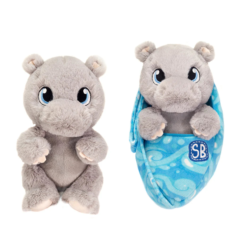 9.5-Inch Hippo Plush Toy with Comfortable Baby Sling