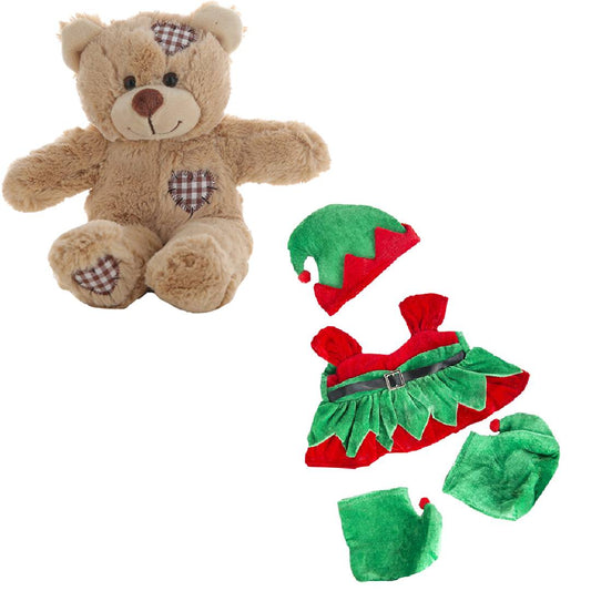 Brown Bear 8 Inch Plush with Girl Elf, Boots & Hat