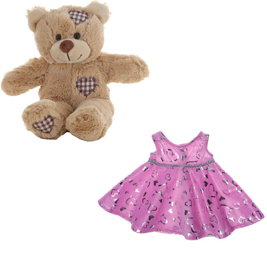 Brown Bear 8 Inch Plush with Pink & Silver Dress