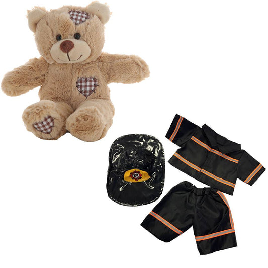Brown Bear 8 Inch Plush with Black Firefighter Outfit