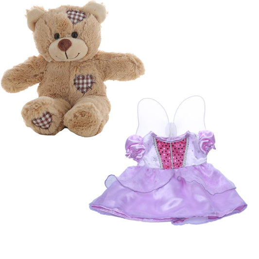Brown Bear 8 Inch Plush with Purple Cinderella Dress & Wings