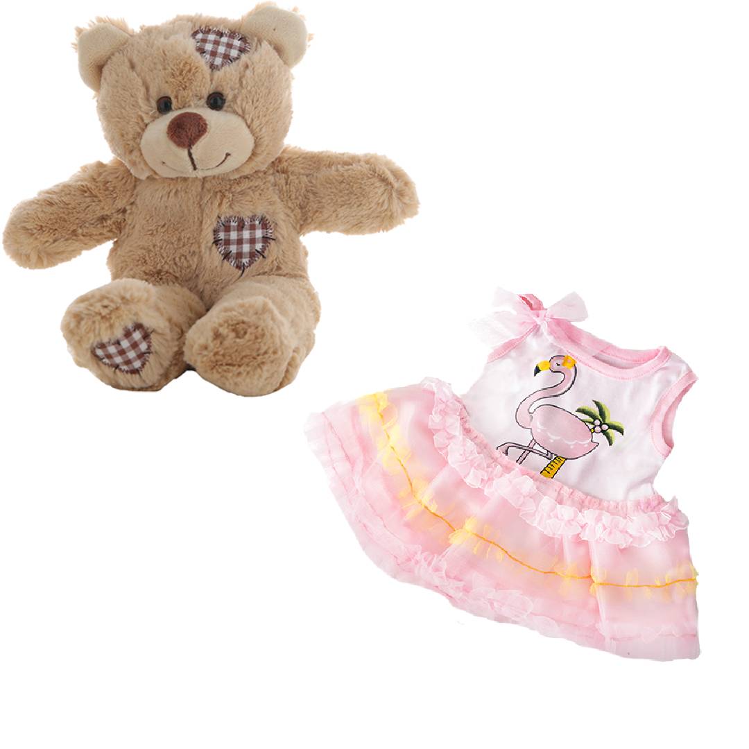 Brown Bear 8 Inch Plush with Flamingo Dress 16 Inch