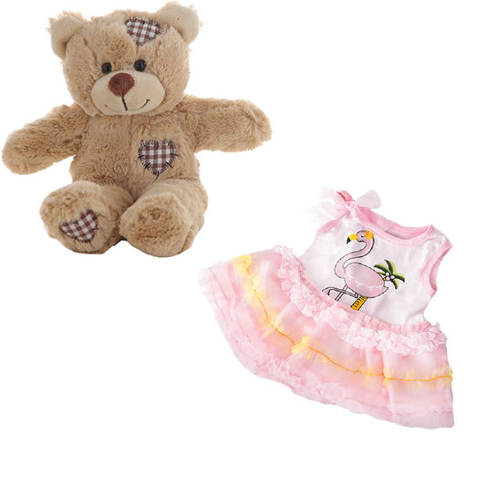 Brown Bear 8 Inch Plush with Flamingo Dress 16 Inch