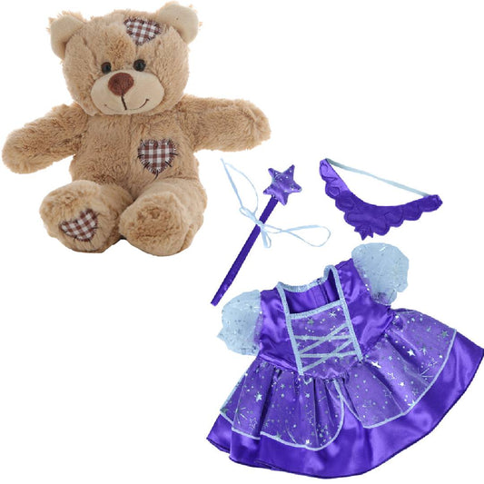 Brown Bear 8 Inch Plush with Purple Fairy Princess 16 Inch