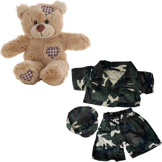 Brown Bear 8 Inch Plush with Army Green Outfit 16 Inch