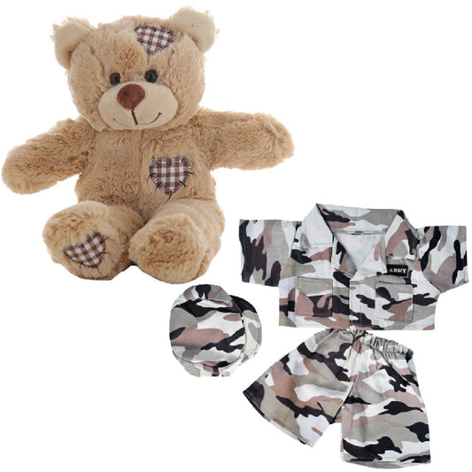 Brown Bear Plush 8 Inch with Army Desert Outfit & Badge 16 Inch