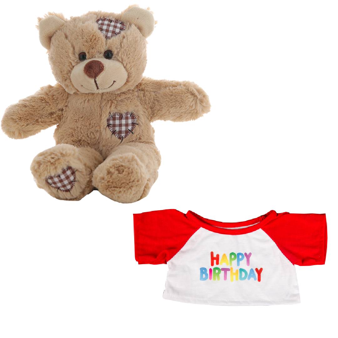 Brown Bear Plush 8 Inch with Happy Birthday T-Shirt Red 16 Inch