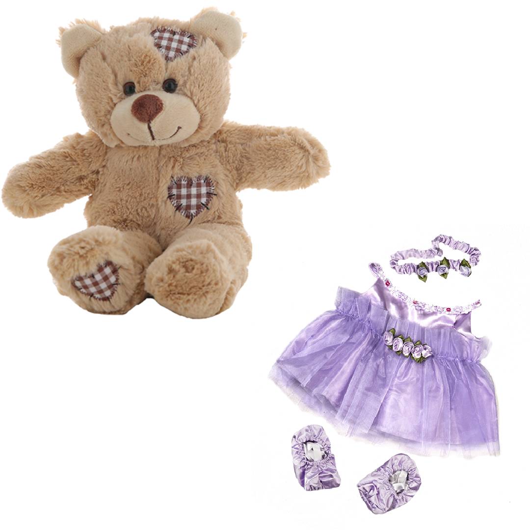 Brown Bear Plush 8 Inch with Lavender Ballerina Outfit 16 Inch