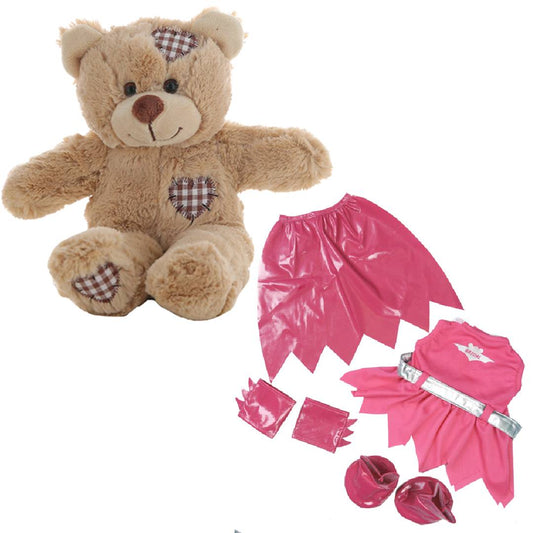 Brown Bear Plush 8 Inch with Bat Girl Outfit 16 Inch