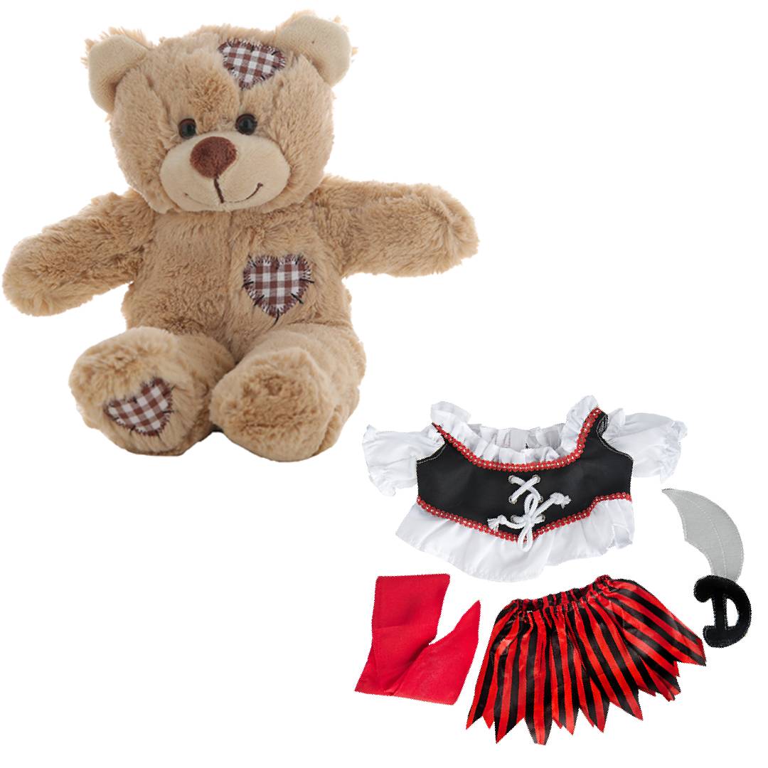 Brown Bear Plush 8 Inch with Pirate Girl Costume & Sword 16 Inch