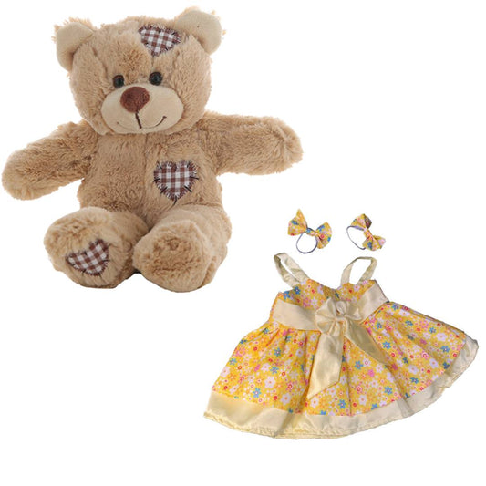 Brown Bear Plush 8 Inh with Summer Dress Outfit 16 Inch
