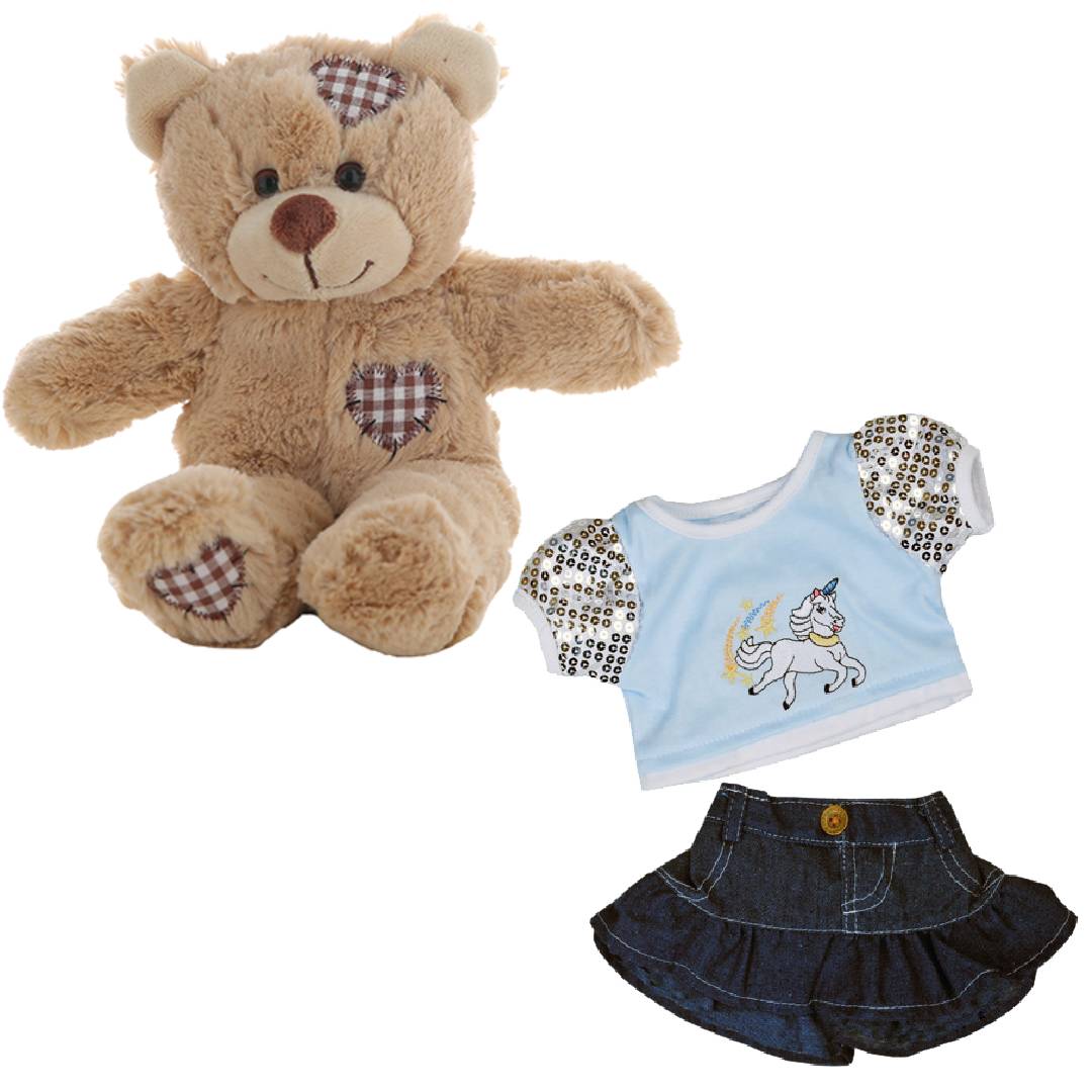 Brown Bear Plush 8 Inch with Unicorn Glitter Outfit 16 Inch