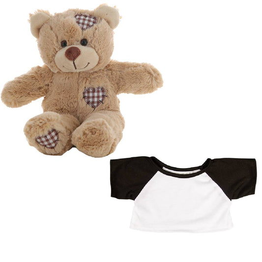 Brown Bear Plush 8 Inch with White Tee & Black Sleeves 16 Inch