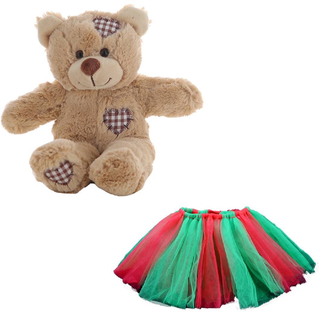 Brown Patches Bear 8 Inch Plush with Christmas Tutu Outfit