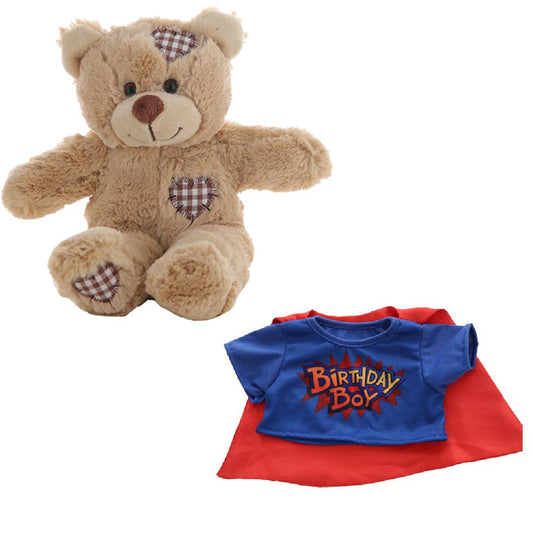 Brown Bear Plush 8 Inch with Birthday Hero Boy Tee 16 Inch