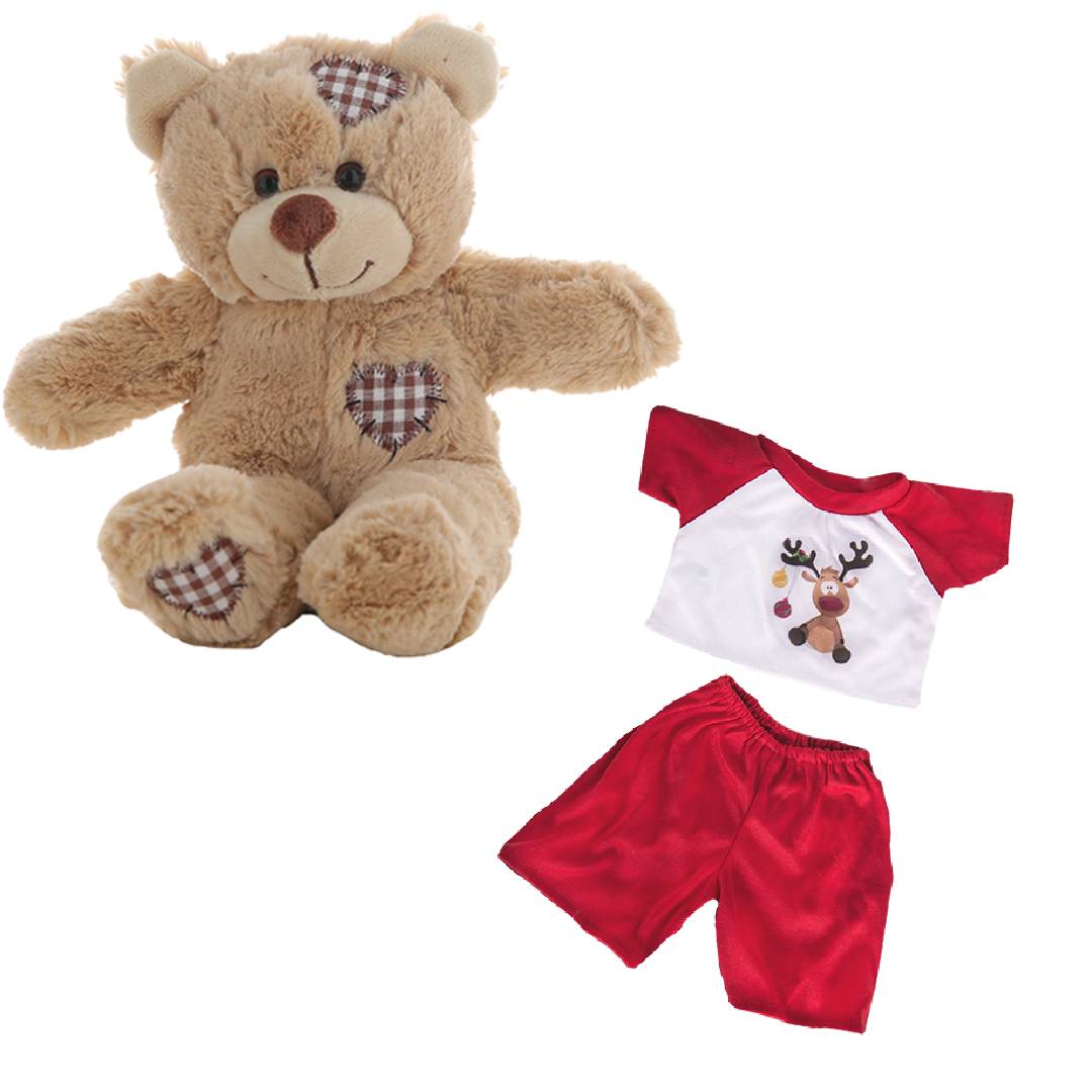 Brown Bear Plush 8 Inch with Reindeer PJs 16 Inch Outfit