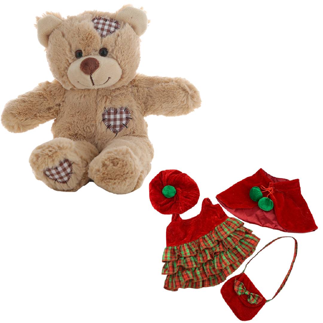 Brown Bear Plush 8 Inch with Christmas Dress, Hat & Cape 8 Inch