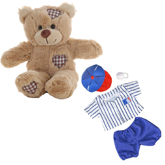 Brown Bear Plush 8 Inch with All-Stars Baseball Uniform, Hat & Ball 8 Inch