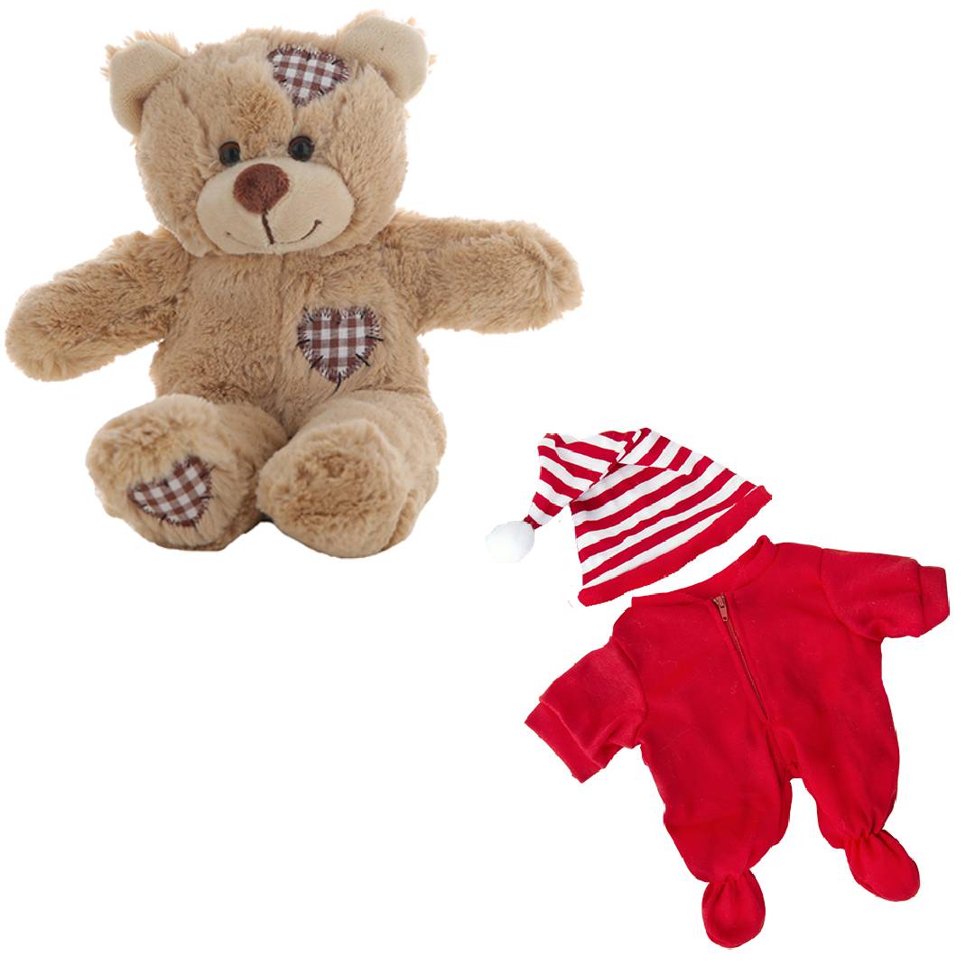 Brown Bear Plush 8 Inch with Red Drop Seat Pajamas & Cap