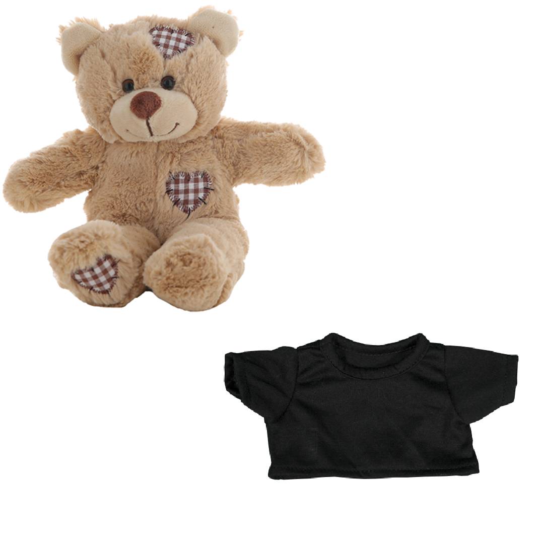 Brown Patches Bear 8 Inch with Black T-Shirt – Plush Toy Outfit