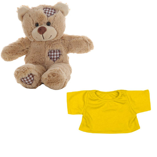 Brown Patches Bear 8 Inch with Yellow T-Shirt – Plush Toy Outfit