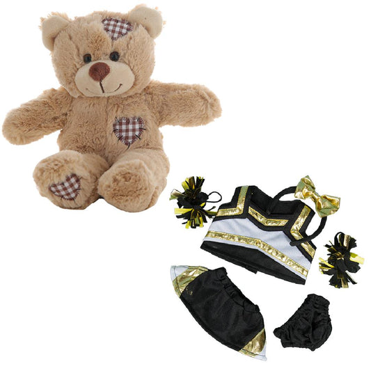 Brown Patches Bear 8 Inch with Gold & Black Cheerleader Uniform
