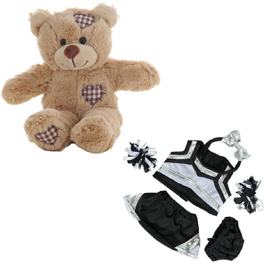 Brown Patches Bear 8 Inch with Silver & Black Cheerleader Uniform