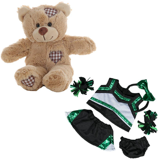 Brown Patches Bear 8 Inch with Purple & Black Cheerleader Uniform