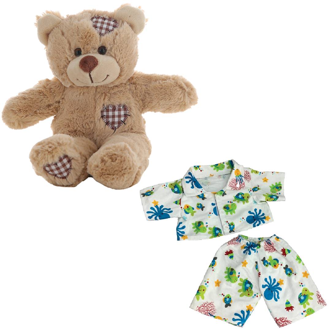 Brown Patches Bear 8 Inch with Sea Friends Pajamas – Plush Toy Outfit
