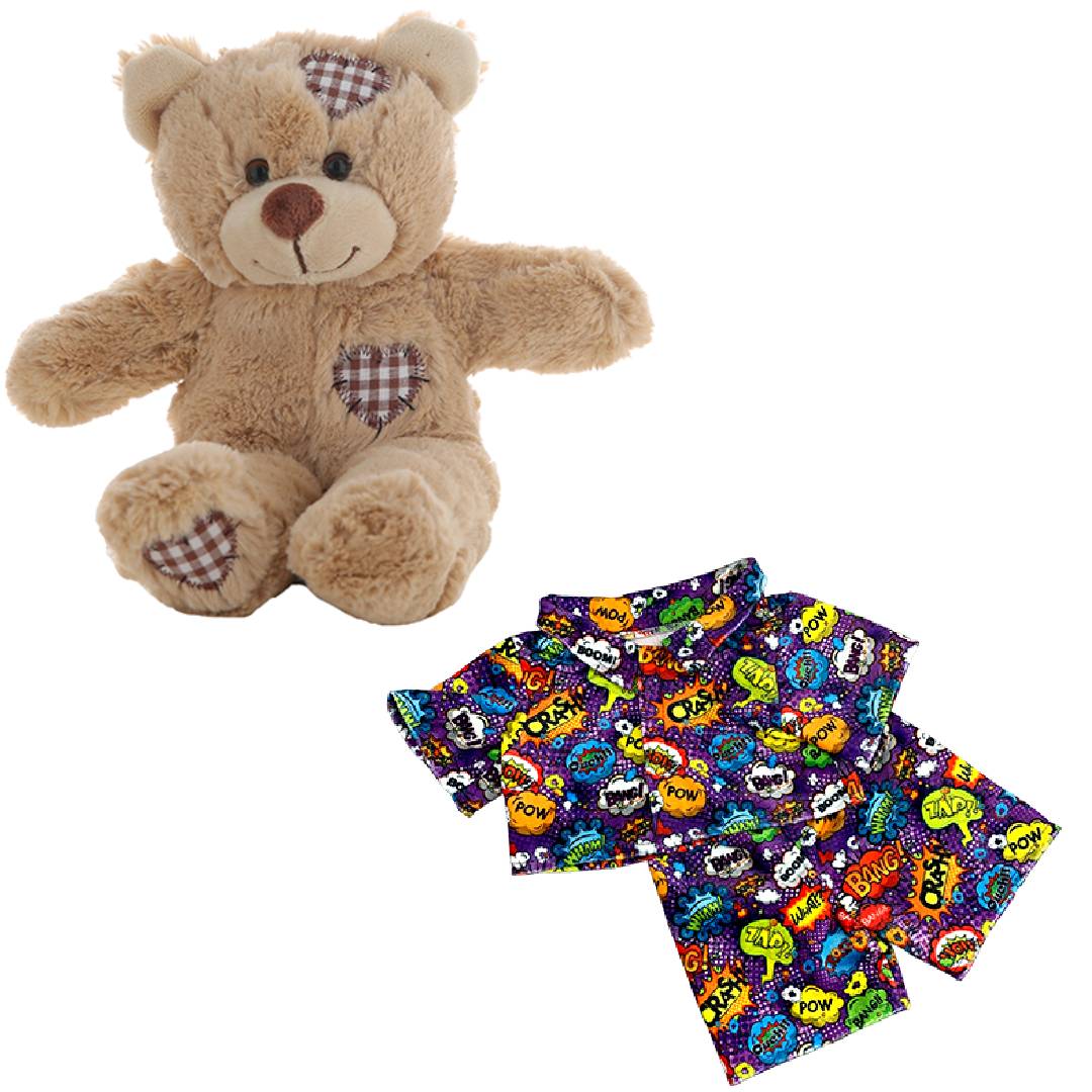 Brown Patches Bear 8 Inch with Purple Super Hero Pajamas – Plush Outfit