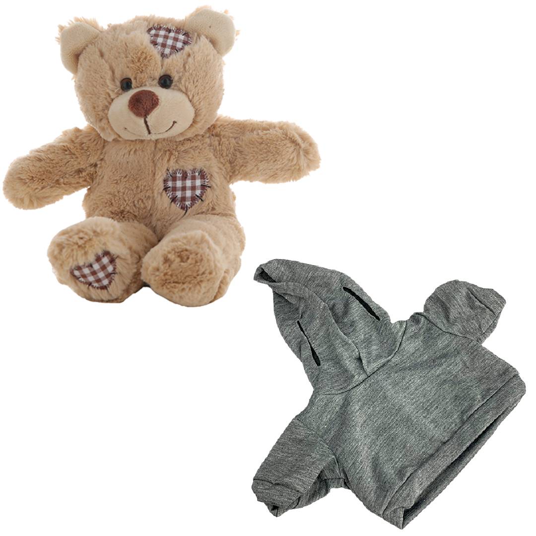 Brown Patches Bear 8 Inch with Grey Hoodie – Plush Toy Outfit
