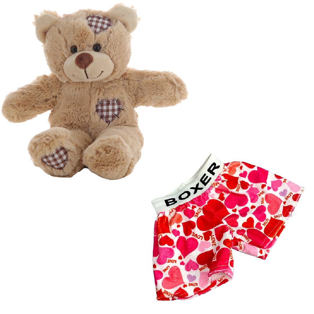 Brown Patches Bear 8 Inch with Love Boxers – Plush Toy Outfit