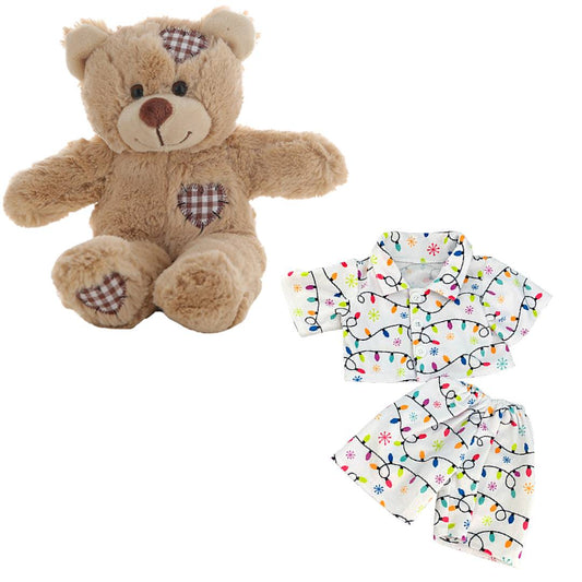 Brown Patches Bear 8 Inch with Christmas Lights Pajamas – Holiday Plush