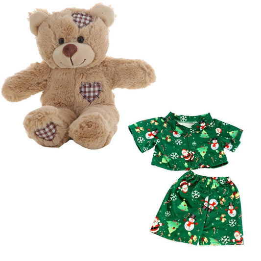 Brown Patches Bear 8 Inch with Santa & Snowmen Pajamas – Holiday Plush