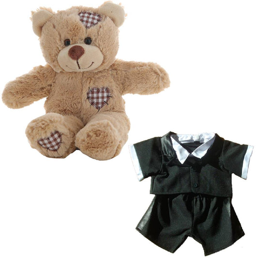 Brown Patches Bear 8 Inch Plush with Classic Black Tuxedo Outfit