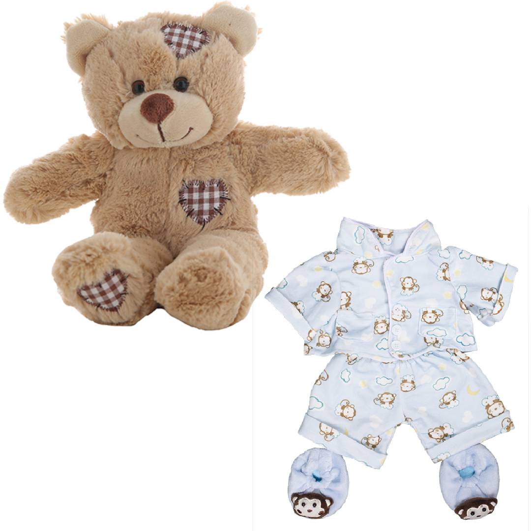 Brown Patches Bear 8 Inch Plush with Blue Monkey Pajamas & Slippers