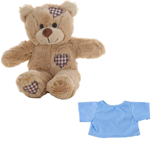 Brown Patches Bear 8 Inch Plush with Light Blue T-Shirt Outfit