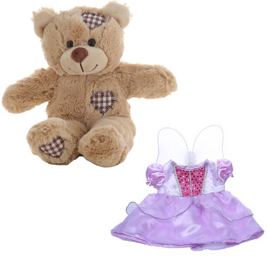 Brown Patches Bear 8 Inch Plush with Purple Cinderella Dress & Wings
