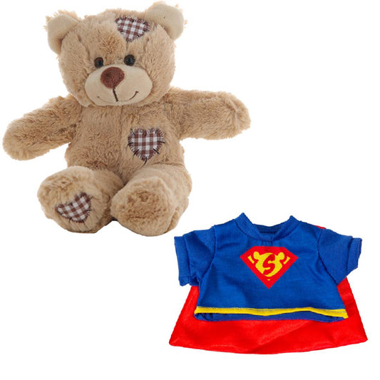 Brown Patches Bear 8 Inch Plush with Superhero Tee & Cape