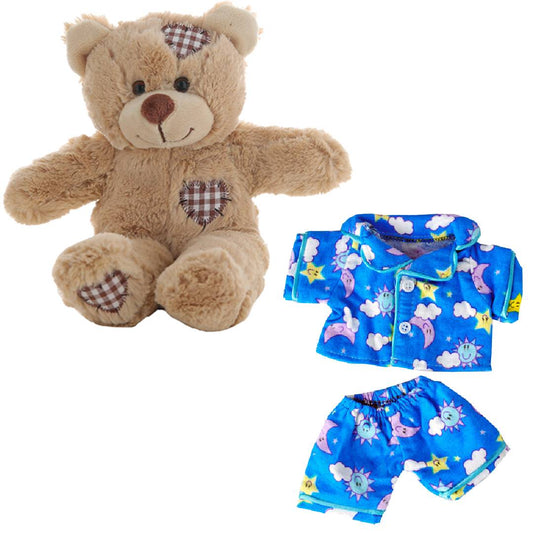 Brown Patches Bear 8 Inch Plush with Sunny Days Blue Pajamas