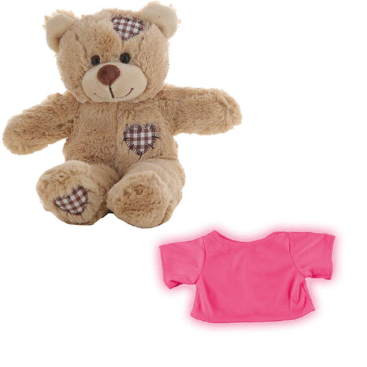 Brown Patches Bear 8 Inch Plush with Bright Pink T-Shirt Outfit