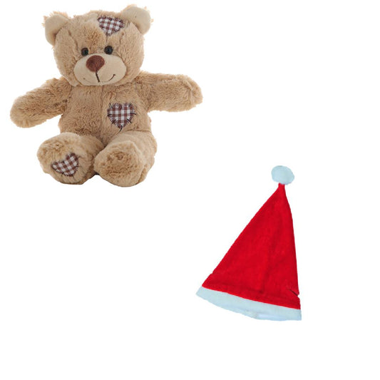 Brown Bear 8 Inch with Christmas Hat & Ear Elastics