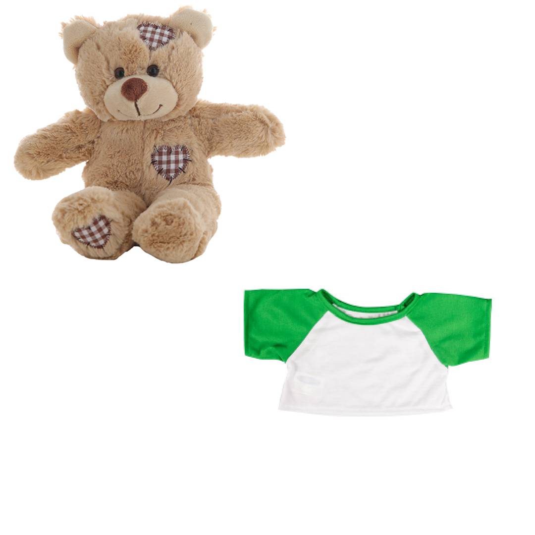 8 Inch Brown Bear Plush with White & Green Tee – 16” Size