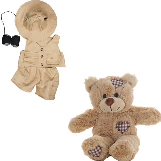 Brown Patches 8 Inch Bear with 8 Inch Safari Outfit Plush Toy