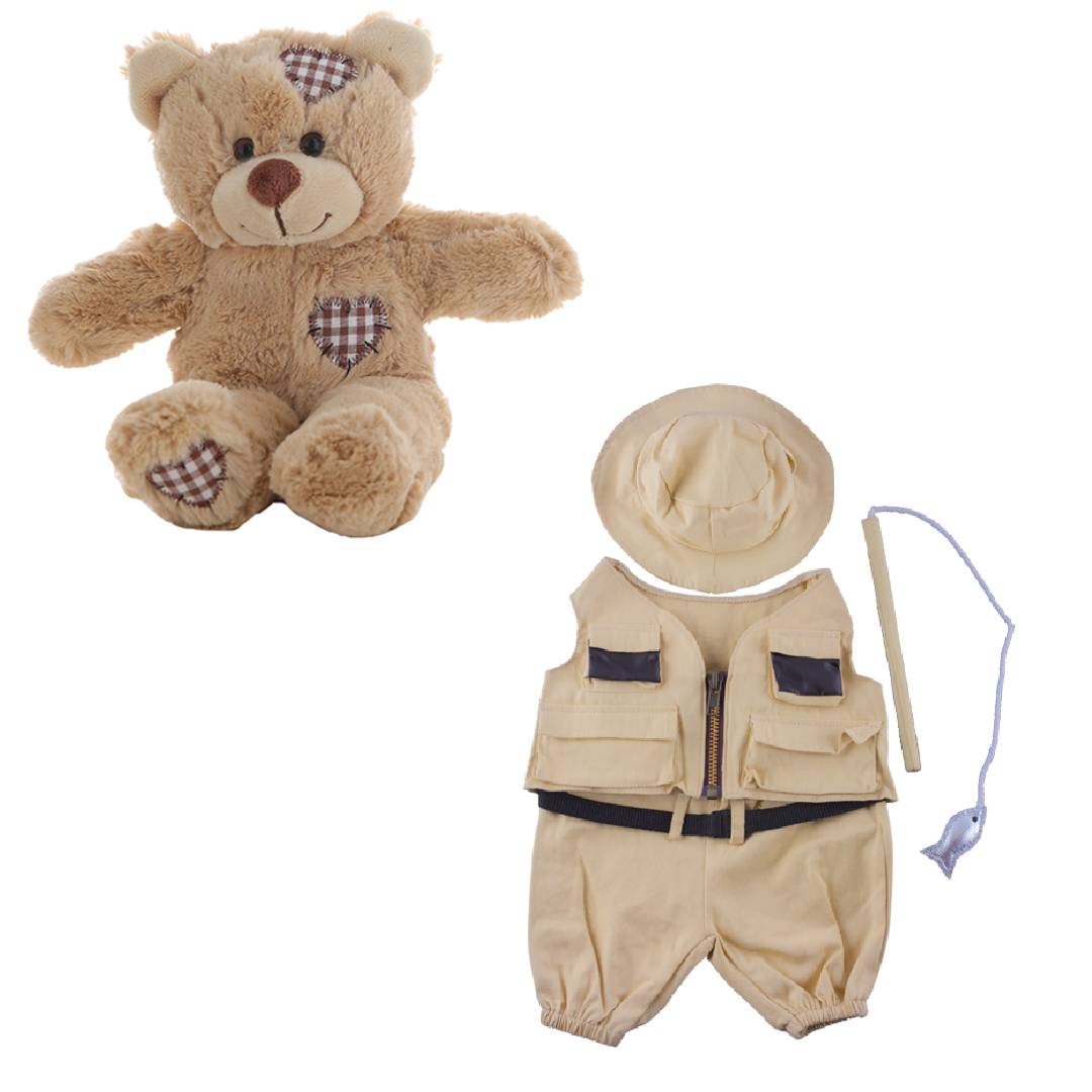 8 Inch Brown Bear Plush with Fisherman Outfit – 16 Inch Size